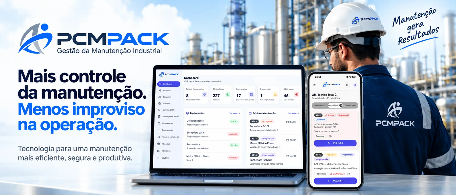 PCMPACK para gestão da manutenção industrial em desktop e dispositivo móvel