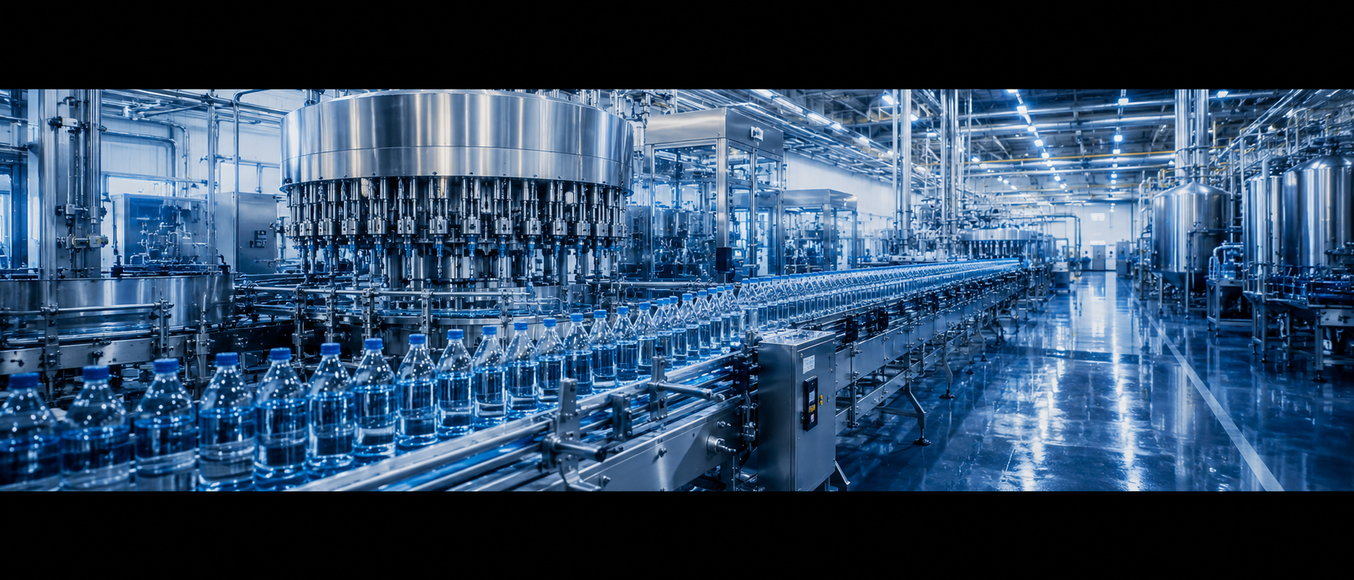 Linha de envase automatizada em indústria de alimentos e bebidas